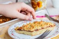 Pie pastry with apple jam and a cup of tea Royalty Free Stock Photo