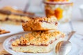 Pie pastry with apple jam and a cup of tea Royalty Free Stock Photo