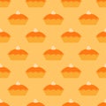 Pie seamless pattern. Pumpkin pie with whipped cream on yellow background. Traditional American Thanksgiving Give dessert