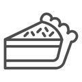 Pie slice line icon. Cake dessert piece, cheesecake symbol, outline style pictogram on white background. Bakery sign for