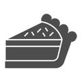 Pie slice solid icon. Cake dessert piece, cheesecake symbol, glyph style pictogram on white background. Bakery sign for