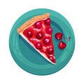 Pie or Tart Piece with Cherry as Dessert Served on Plate Vector Illustration