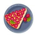 Pie or Tart Piece with Raspberry as Dessert Served on Plate Vector Illustration