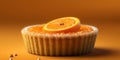 Pie tart topping orange fruit cake dessert for party time blurred background