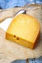 Piece of aged Dutch Gouda cheese, tasty european food
