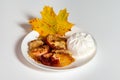 Piece of apple pie served with ice cream, fruit baking Royalty Free Stock Photo