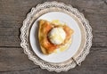 Piece of apple pie served with ice cream Royalty Free Stock Photo