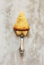 Piece apple pie and spatula on gray concrete background Royalty Free Stock Photo