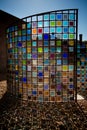 Piece of art. Sun reflected on a decorated glass. Canyon Road in Santa Fe