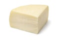 Piece of artisanal of semi soft Italian Bel Paese cheese on white background close up