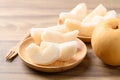 Piece of Asian pear fruit or Nashi pear Royalty Free Stock Photo