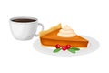 Piece of Baked Pumpkin Pie with Whipped Cream on Top with Cup of Hot Coffee Vector Illustration
