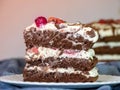 A piece of birthday cake on a plate. Fruit dessert Royalty Free Stock Photo