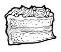 Piece of biscuit cake with cream. Hand drawing outline. Isolated on white background. Loaf and bread sweet rolls