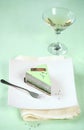 Piece of Black Sesame Matcha Entremet Cake Royalty Free Stock Photo