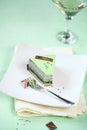 Piece of Black Sesame Matcha Entremet Cake Royalty Free Stock Photo