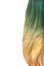 Piece of blond and blue umbra hair