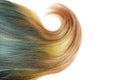 Piece of blond and blue umbra hair with fat curl isolated Royalty Free Stock Photo