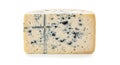 Piece of blue cheese with visible veins and holes isolated on white background Royalty Free Stock Photo