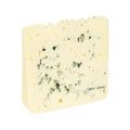 A piece of blue cheese on a white background, close-up Royalty Free Stock Photo
