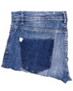 Piece of blue jeans fabric with ripped of back pocket Royalty Free Stock Photo