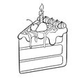 Cake with candle coloring book vector illustration