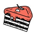 Piece of cake with cherry in doodle style Royalty Free Stock Photo