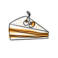 A piece of cake with cream and cherry doodles Royalty Free Stock Photo