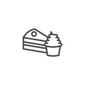 Piece of cake and cupcake line icon