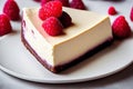 Piece of cake from delicious cheesecake decorated with raspberries and blueberries Royalty Free Stock Photo