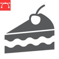 Piece of cake glyph icon, dessert and cake, cheesecake sign vector graphics, editable stroke solid icon, eps 10.