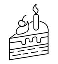 Piece of cake icon in outline style. Souffle, nem, cheesecake with candles. The celebration of the birth. Pie with