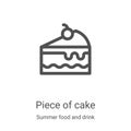 piece of cake icon vector from summer food and drink collection. Thin line piece of cake outline icon vector illustration. Linear Royalty Free Stock Photo