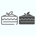 Piece of cake line and solid icon. One slice of birthday cake vector illustration isolated on white. Pie slice outline