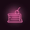 Piece of Cake neon icon. Elements of Party set. Simple icon for websites, web design, mobile app, info graphics