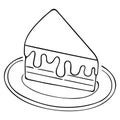 A piece of cake on a saucer. Sketch. Sweet dessert with dripping chocolate. Doodle style Royalty Free Stock Photo