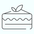 Piece of cake thin line icon. One slice of birthday cake vector illustration isolated on white. Pie slice outline style