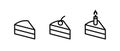 Piece of cake vector icon set. Outline birthday cake symbol, vector illustration