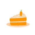 Piece of carrot cake portion on plate. Vector pie hand drawn illustration isolated on white background Royalty Free Stock Photo