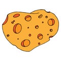 Piece of cheese with holes icon. Vector of cheese with big holes. Hand drawn cartoon piece of cheese Royalty Free Stock Photo