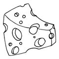 Piece of cheese with holes. Vector of cheese with big holes. Hand drawn cartoon piece of cheese Royalty Free Stock Photo