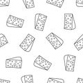 Piece of cheese line seamless pattern. Big beautiful triangle piece of hard cheese for recipes.