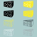 Piece of cheese yellow black grey white. Royalty Free Stock Photo