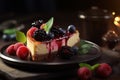 Piece cheesecake berry table. Generate Ai