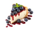 Piece of cheesecake with blueberries and mint isolated on white Royalty Free Stock Photo