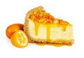 Piece of cheesecake with fresh kumquat and syrup Royalty Free Stock Photo