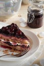 Piece of cherry cake on a white plate Royalty Free Stock Photo