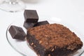 Piece of chocolat cake with chocolat. close up Royalty Free Stock Photo