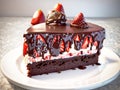 piece of chocolate cake brownie with Strawberry. Generative Ai