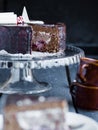 Piece of chocolate cake with cream and cherry, celebration Royalty Free Stock Photo